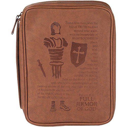 Armor of God Brown Large Leather Like Vinyl Bible Cover Case with Handle Large
