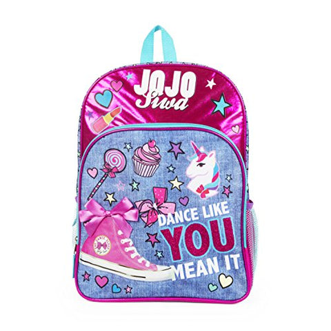 Nickelodeon Jojo Siwa Pink Bow 16" Inch Denim Blue Backpack Bag
