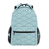 Stylish Japanese Seigaiha Waves Backpack- Lightweight School College Travel Bags, ChunBB 16" x 11.5" x 8"