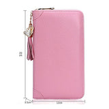 BOBILIKE Genuine Leather Credit Card Holder Case Zip Around Wallet Purse for Women Pink