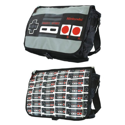 Nintendo Allover Reversible Flap Messenger Bag, Grey/Black, One Size