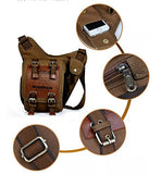 AUGUR Vintage Canvas Military Messenger Bag Sling Bags Leather Patchwork Messenger Bag (Brown)