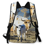 Multi leisure backpack,Female Longhorn Cow Grazing In A Texas Pastur, travel sports School bag for adult youth College Students