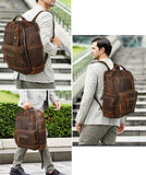 Lannsyne Men's Vintage Full Grain Leather 15.6 Inch Laptop Backpack Camping Travel 24L Rucksack