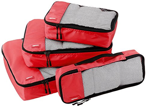 AmazonBasics 4-Piece Packing Cube Set - Small, Medium, Large, and Slim, Red