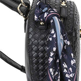 Cloe Knitted-like Backpack with Floral Print Scarf in Black Color