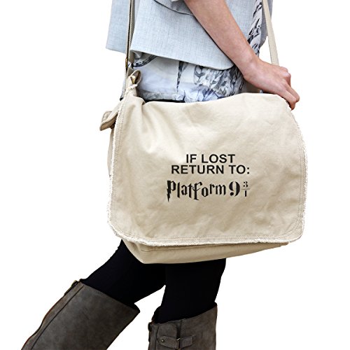 If Lost Return To Platform 9 3/4 14 Oz. Authentic Pigment-Dyed Raw-Edge Messenger Bag Tote