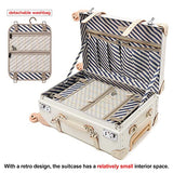NZBZ Luxury Vintage Trunk Luggage Sets with Spinner Wheels and Tsa lock Genuine Leather Retro Suitcase (White, 24"+12")