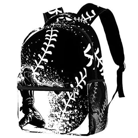 LORVIES Black White Design Softball Lightweight School Classic Backpack Travel Rucksack for Girls Women Kids Teens