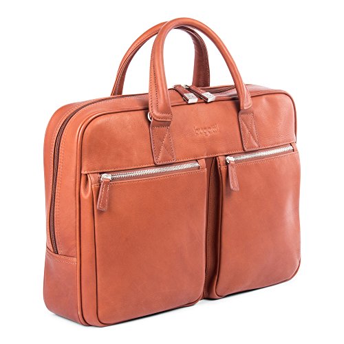 Bugatti Sartoria Medium Top Grain Leather Zipper Briefcase, Leather, Cognac