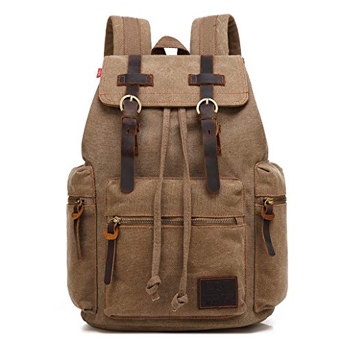 Vintage Travel Canvas Leather Backpack,Laptop Backpacks Rucksack,Shoulder Camping Hiking