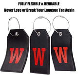 Casmonal Initial Leather Luggage Tag Travel Bag Tag Fully Bendable 1 pcs Set (W)