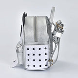 Girls Fashion Pu Leather Panda Book Bag Rivet Women Mini Casual Style Panda Backpack Silver