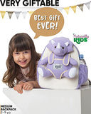 Naturally KIDS Medium Dinosaur Backpack - Dinosaur Toys for Kids 5-7 - Kids Backpack for Girls w Stuffed Animal - Gifts for 6 Year Old Boy - w Pockets & Reflective Logo - Backpack w Purple Triceratops