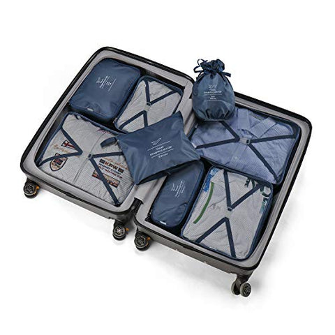 Packing Cubes 8 Sets Latest Design Travel Luggage Organizers Include Waterproof Shoe Storage Bag Convenient Packing Pouches for Traveller (Navy blue)