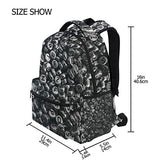 Letter Beads Black White Girls and Boys Backpack, Student Backpack Fashion Leisure Travel Junior University Backpack Canvas Student Bag Suitable for 14 Inch Laptop Computers 41cm x 29cm x 20cm