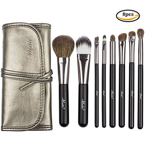 Matto Makeup Brushes Travel Set 8-Piece With Pouch Goat Hair And Synthetic Fibers