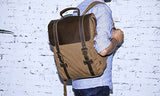 Gootium Leather Canvas Backpack Vintage Rucksack Unisex 15.6" Laptop Bag, Coffee