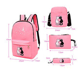 Fanci 4Pcs Cute Cat Prints Canvas School Rucksack Backpack Set for Girls Elementary Bookbag