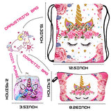 RLGPBON Unicorn Gifts for Girl Drawstring Backpack/Makeup Bag/Unicorn Pendant Necklace/Bracelet/Hair Ties