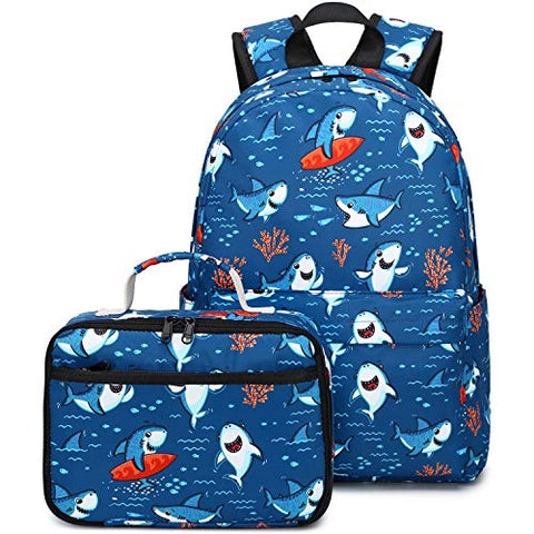 CAMTOP Backpack for Kids, Boys Preschool Backpack with Lunch Box Toddler Kindergarten School Bookbag Set (Y028-2 Shark-Navy Blue)