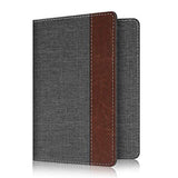 Fintie Passport Holder Travel Wallet RFID Blocking Fabric Card Case Cover, Denim Charcoal/Brown