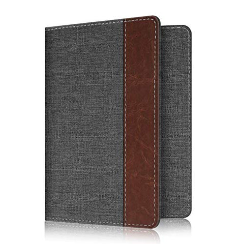 Fintie Passport Holder Travel Wallet RFID Blocking Fabric Card Case Cover, Denim Charcoal/Brown