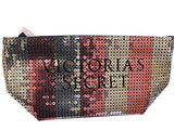 Victoria'S Secret Signature Bling Sequin Stripe Make-Up Cosmetic Bag (Pink/Silver)