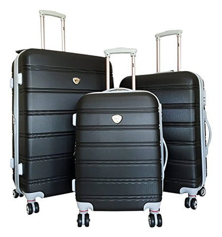3Pc Luggage Set Suitcase Hardside Rolling 4Wheel Spinner Upright Carryon Travel Black