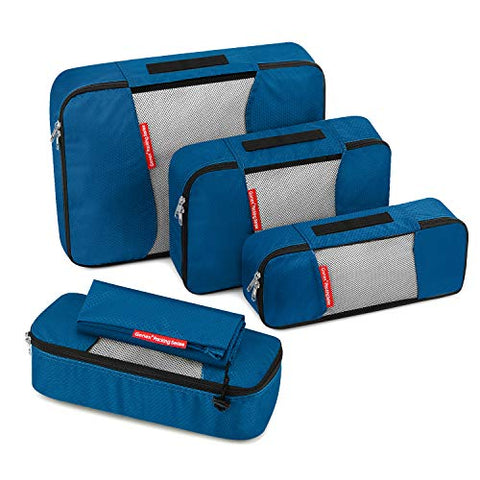 Travel Packing Cubes, Luggage Organizers L+M+2Slim+Laundry Bag Deep blue