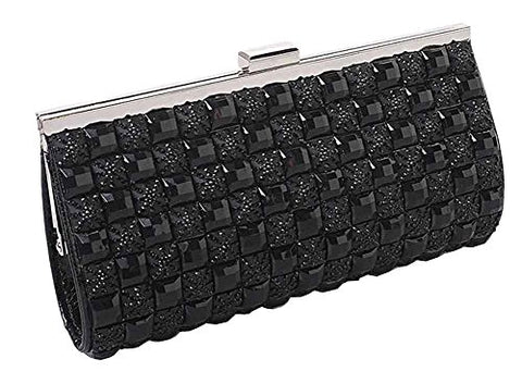 Double Sided Rhinestones Clutch Bag, With The Detachable Chain [Black]