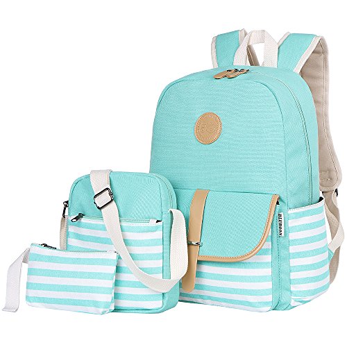 Bluboon Canvas School Backpack For Teens & Girls - Large Laptop Bookbag, Beige, Classic Style For High School & College