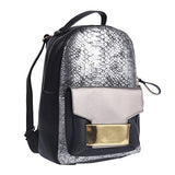 Damara Womens Shiny Snakeskin-pattern Faux Leather Lines Large Backpack,Silver