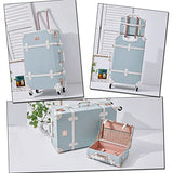 Unitravel Vintage Luggage Set 20 inch PU Leather Women Suitcase with 12 inch Handbag (Embossed Blue)