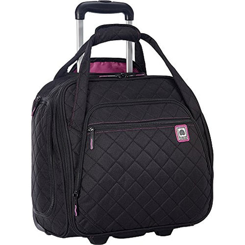 Delsey Quilted Rolling Underseat Bag For Carry-On Fits Overhead & Under Airline Seat - (Black)