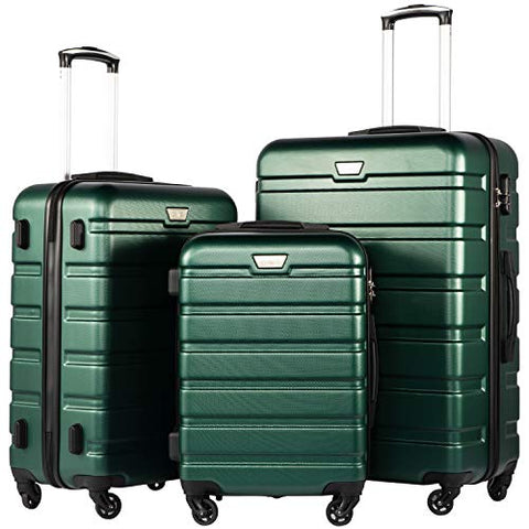 COOLIFE Luggage 3 Piece Set Suitcase Spinner Hardshell Lightweight TSA Lock (Dark green3)