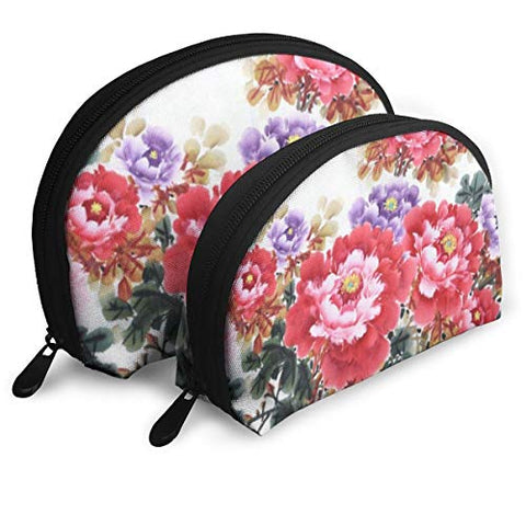 Zipper Toiletry Organizer Travel Makeup Clutch Bag Watercolor Peony Flower Portable Bags Clutch