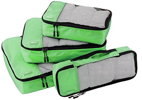 Amazonbasics 4-Piece Packing Cube Set - Small, Medium, Large, And Slim, Green