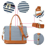 Women Ladies Canvas Weekender Bag Overnight Carry-On Tote Duffel In Trolley Handle (Blue Stripe)