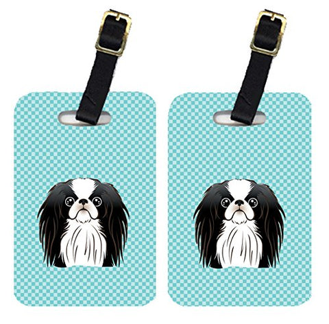 Caroline's Treasures BB1168BT Pair of Checkerboard Blue Japanese Chin Luggage Tags, Large,