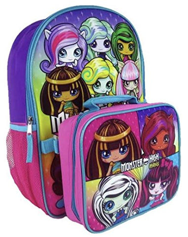Monster High Minis Full Size Girls Backpack and Insulated Lunchbox Bag