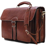Floto Novella Roller Buckle Briefcase Messenger Bag in Full Grain Leather (Saddle Brown)