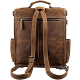 Berchirly Genuine Leather Laptop Backpack Bookbag For Men Women Large Travel Rucksack Brown