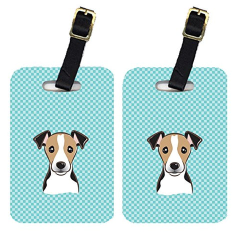 Caroline's Treasures BB1199BT Pair of Checkerboard Blue Jack Russell Terrier Luggage Tags, Large,