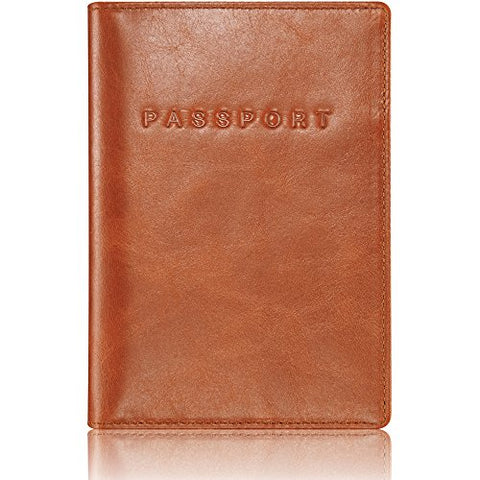 Kavaj Leather Passport Holder Case "Rome" Cognac - Rfid Blocking Cover Wallet Genuine Leather Women