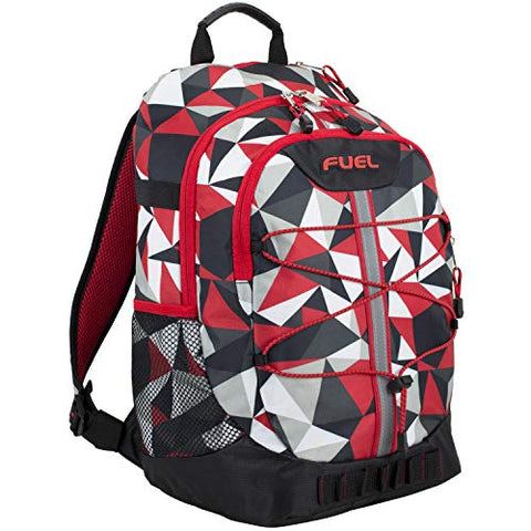Fuel Terra Sport Spacious School Backpack with Front Bungee, Red Geo