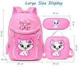 Debbieicy Cute Cat Printing Lace Backpack Lightweight Princess School Bag Kids Bookbag Handbag Pen Bag Set for Primary Girls (Large, Pink1(Backpack Handbag Pen Bag))