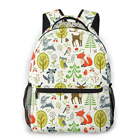 Casual Backpack,Summer Forest Cute Woodland Animals, Tre,Business Daypack Schoolbag For Men Women Teen