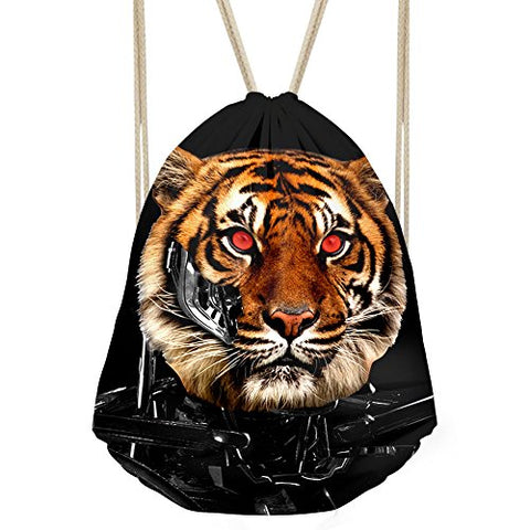 Bigcardesigns Drawstring Backpack Sport Sack Bag Fashion Robot Tiger Print