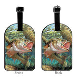 Nicokee Bass Fish Jumping Hook In River Luggage ID Tags Cards Travel ID Label Leather Baggage Airplane Labels